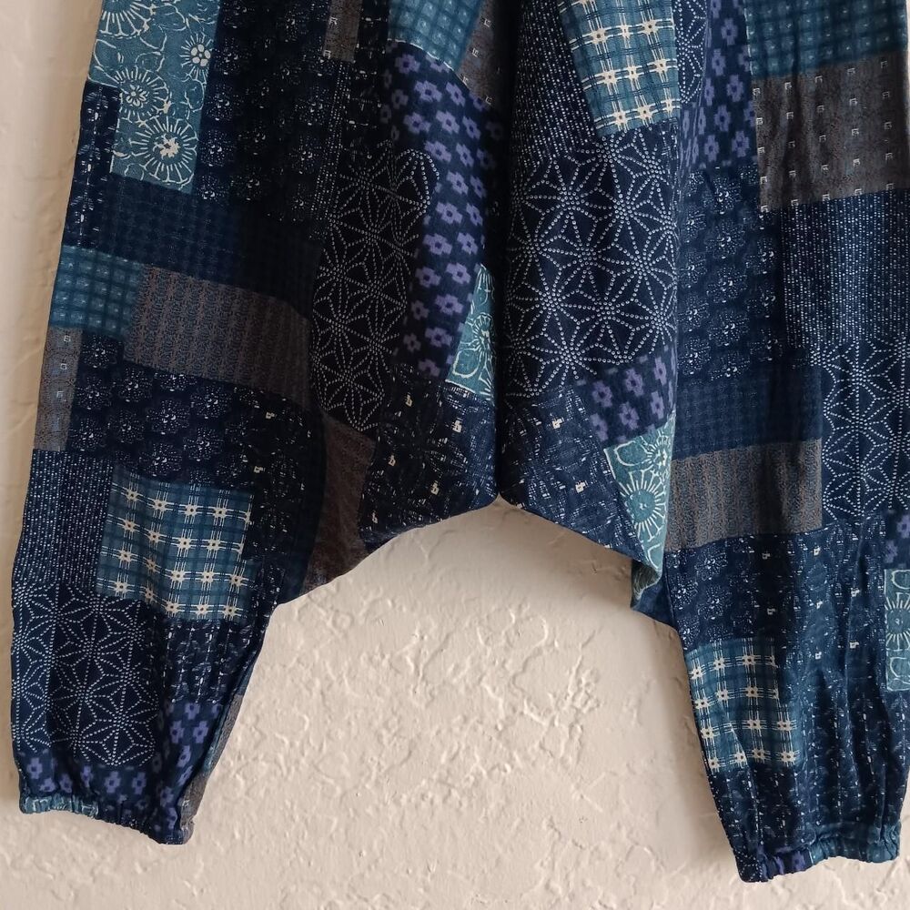 Patchwork Print Harem Pants Medium Men Blue Multi… - image 7